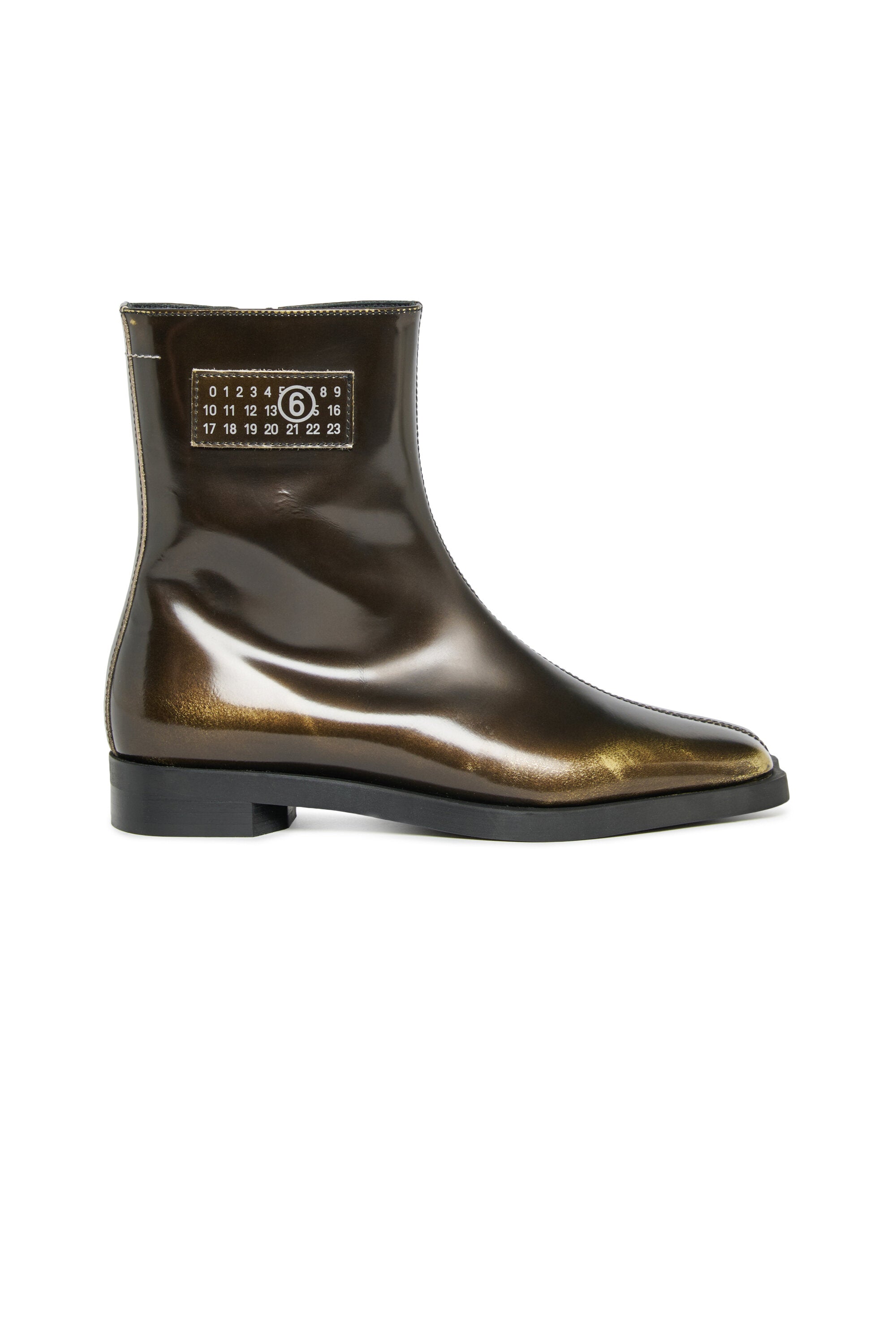 Zweifarbige niedrige Lederstiefel