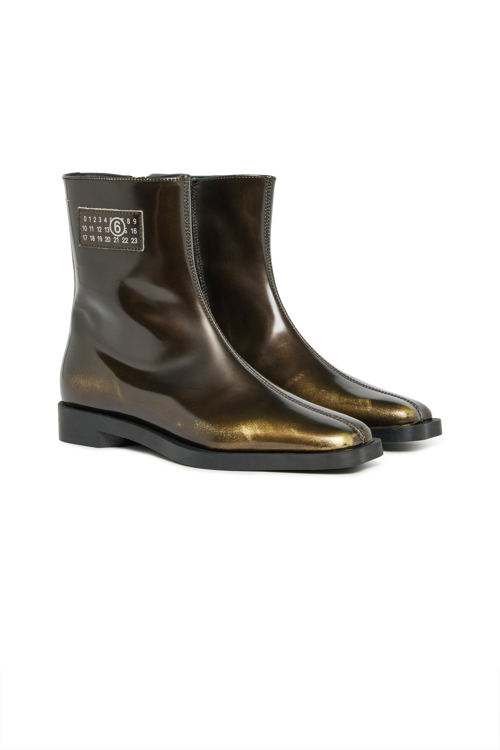 Zweifarbige niedrige Lederstiefel