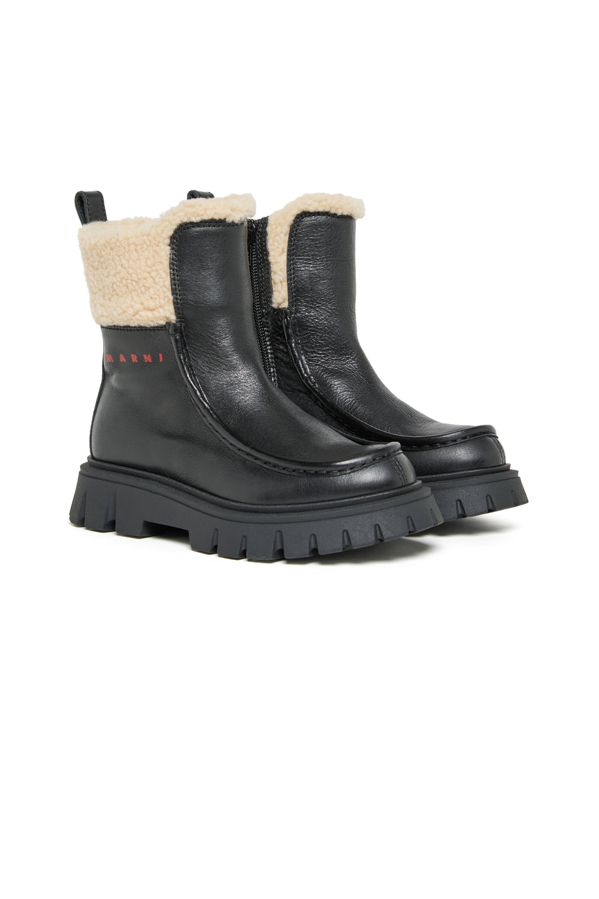 Stivali Chelsea in pelle con collo teddy