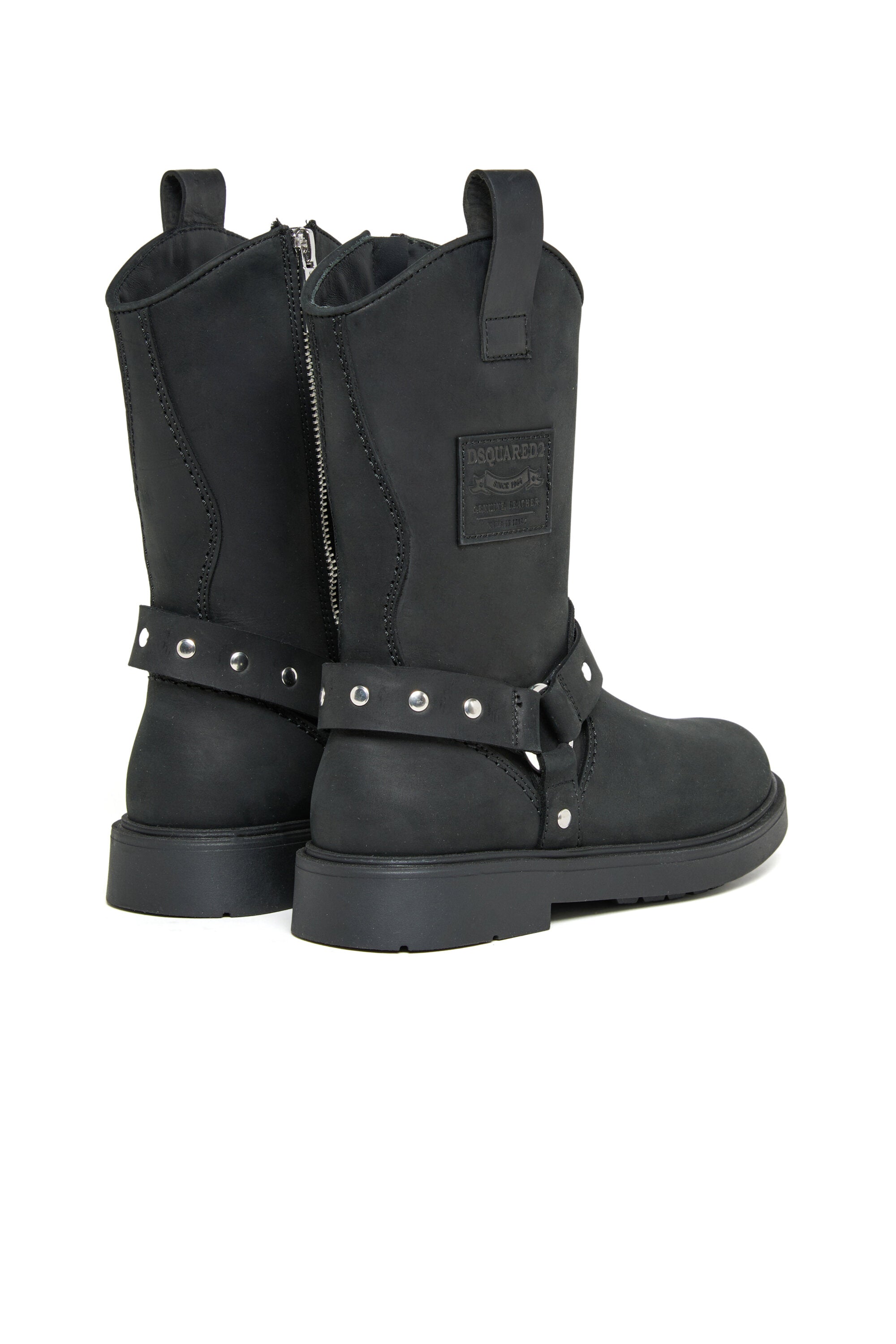 Biker boots with studded strap