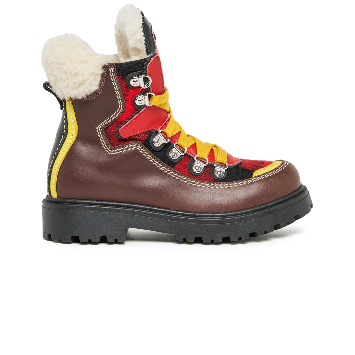DSQUARED2 Brown Suede Boots with Red Plaid & Yellow Laces Dsquared² Leather Plaid Print Combat Boots - Boots, Shoes  main image 4