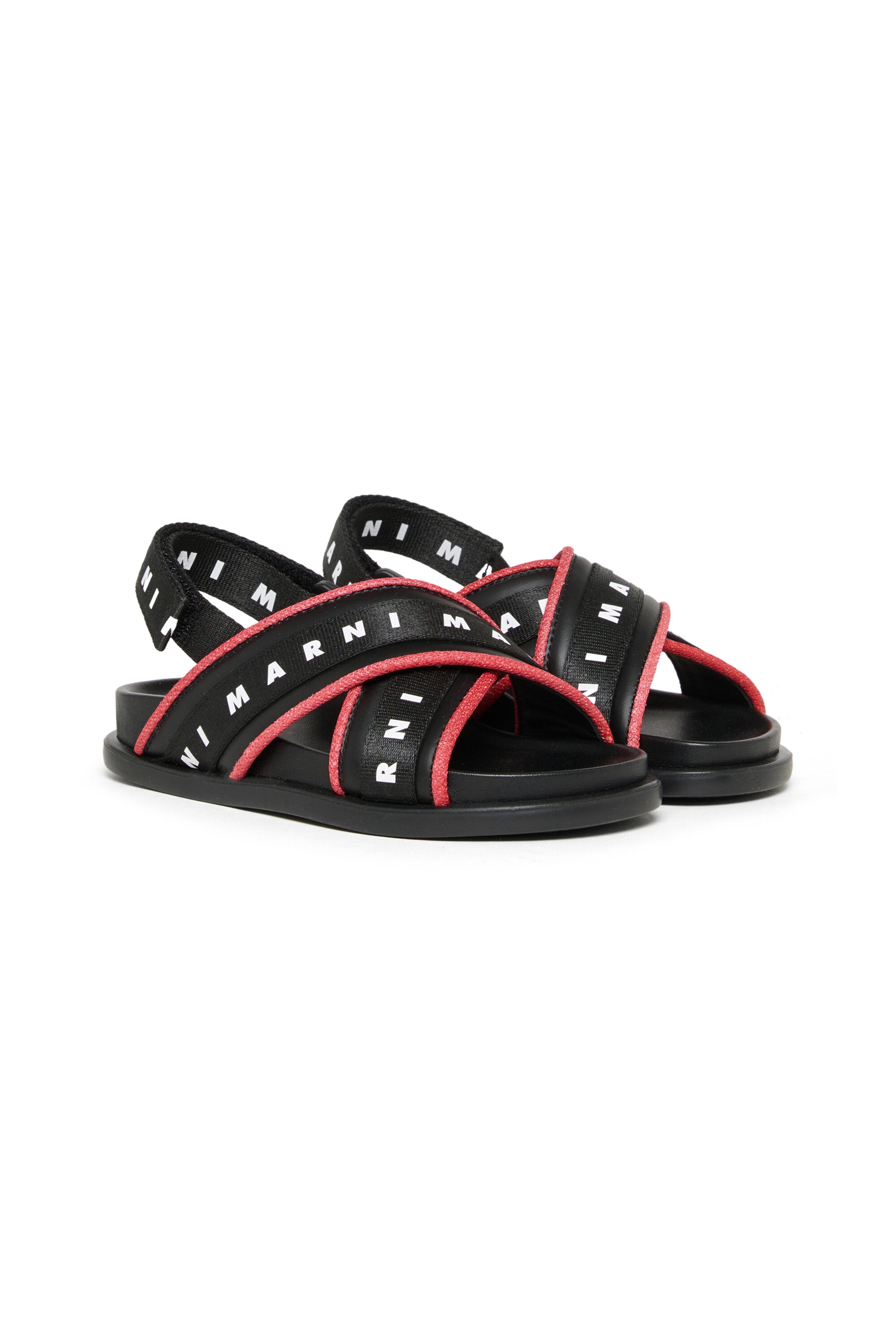 Sandals with cross-strap logo