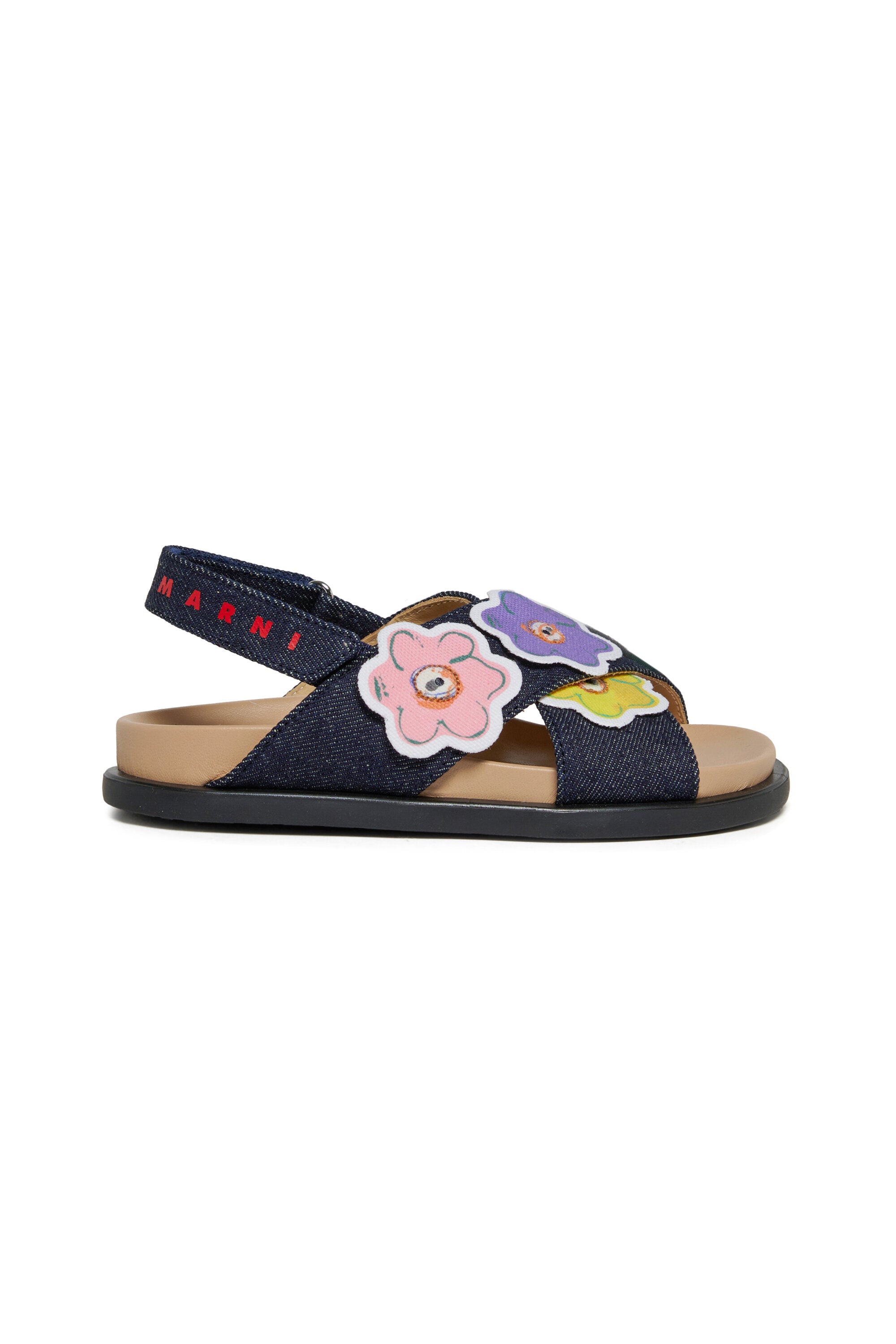 Sandali con applicazioni floreali e logo