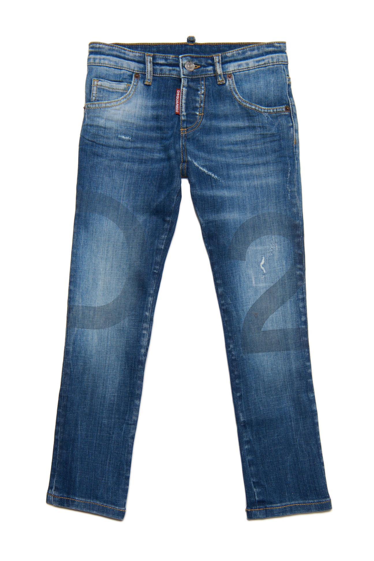 Jeans Clement straight blu medio sfumato con abrasioni 