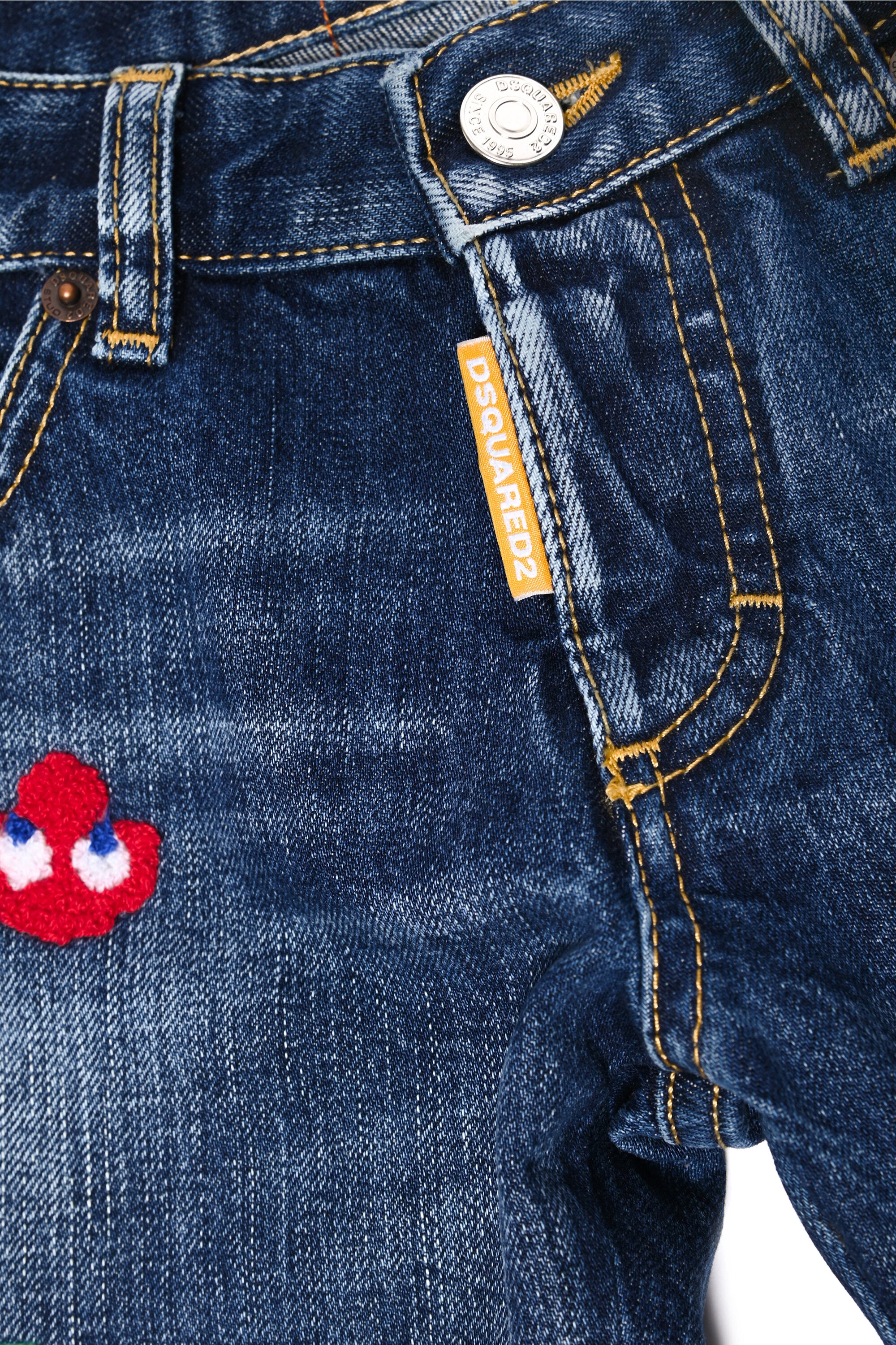Medium blue gradient Clement straight jeans with Pac-Man patch