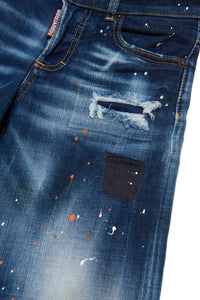 Page wide dark blue jeans shaded with breaks and color spots