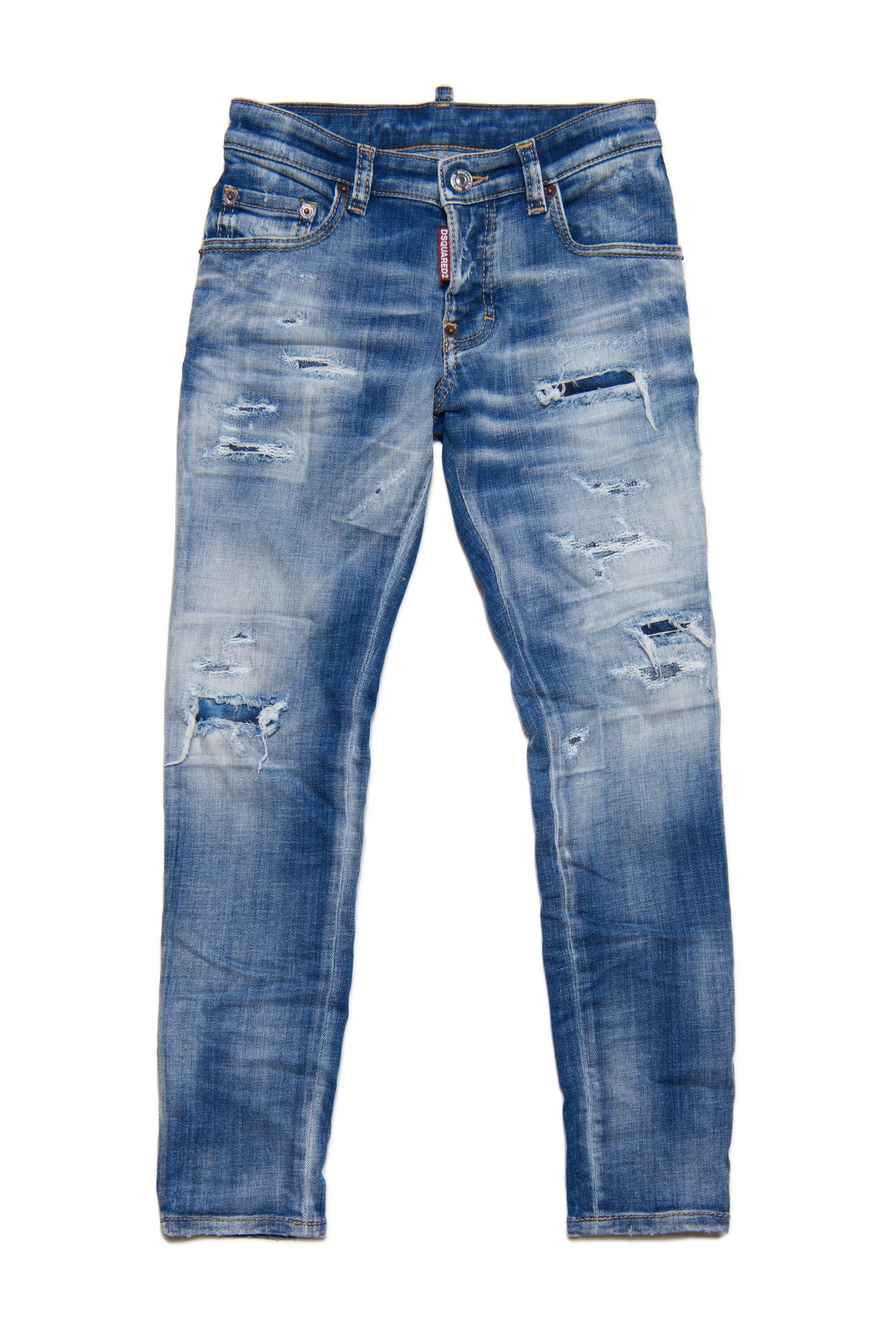 Jeans Skater skinny blu chiaro sfumato con rotture 