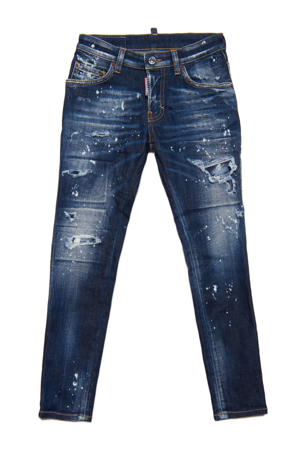 Jeans Skater skinny blu scuro sfumato con rotture e macchie