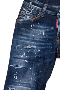 Shaded dark blue skinny Skater jeans with tears and stains