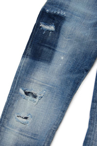 Jeans skinny blu sfumato con rotture - Skater