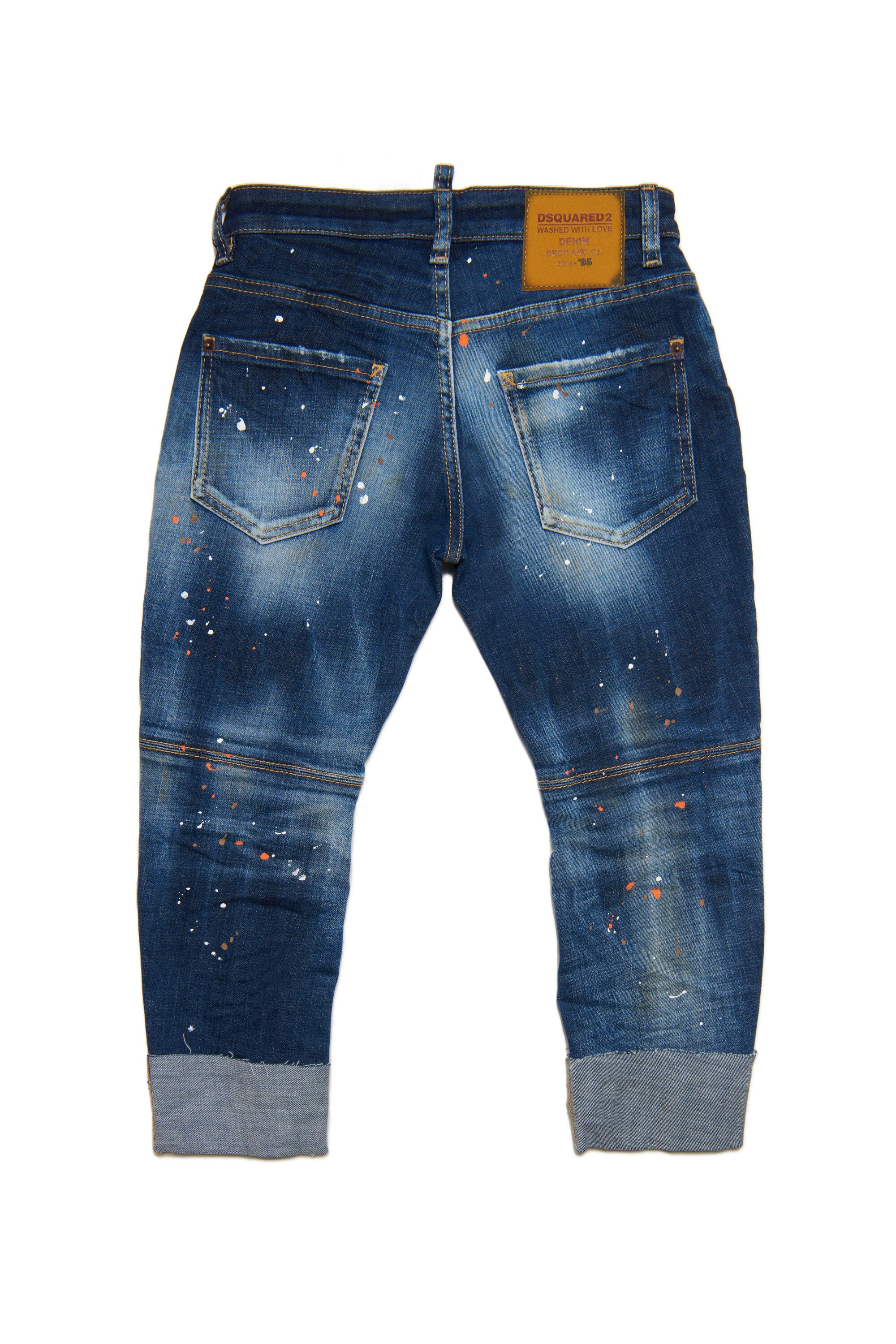 Shaded dark blue Sailor straight jeans with patches and spots