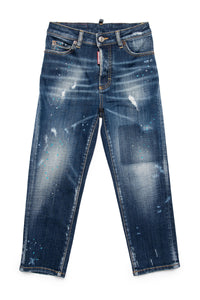 Shaded dark blue Boston boyfriend jeans with breaks and color spots