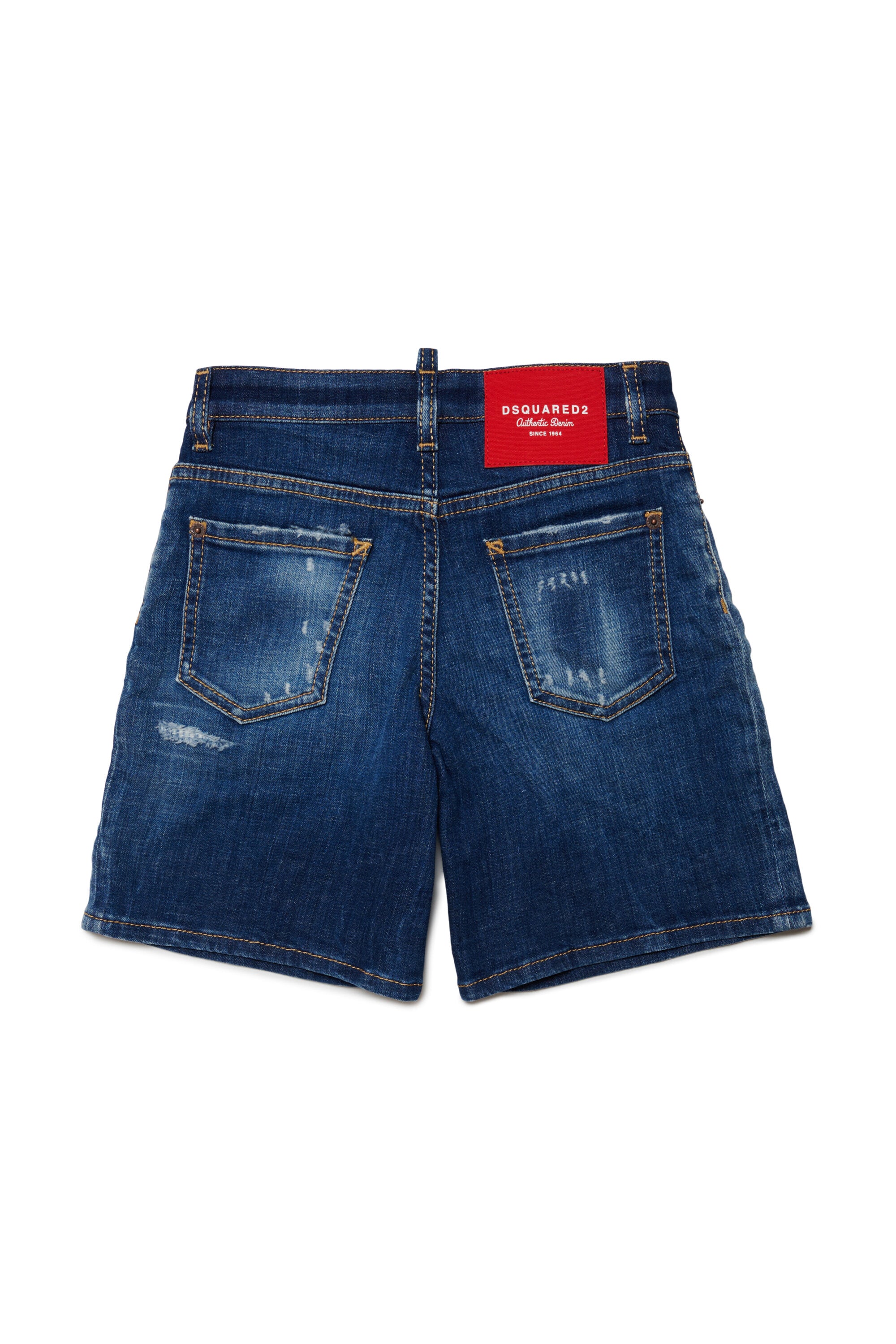 Shorts in denim blu sfumato con rotture