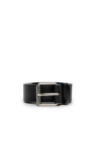Leather belt with logo metal buckle