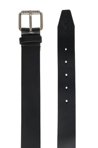 Leather belt with logo metal buckle