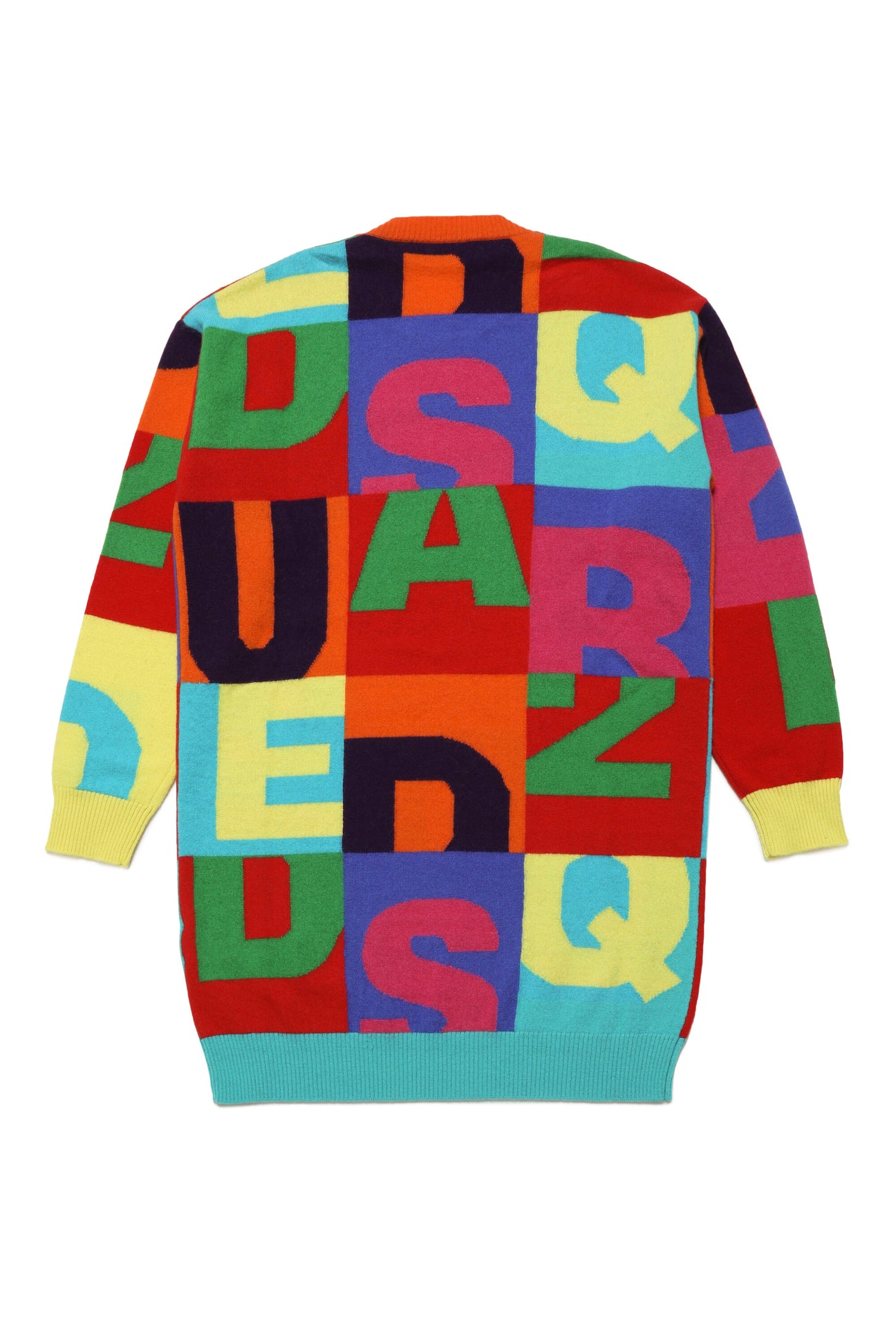 Abito maxi-maglione in lana colorblock con lettering Abito maxi-maglione in lana colorblock con lettering