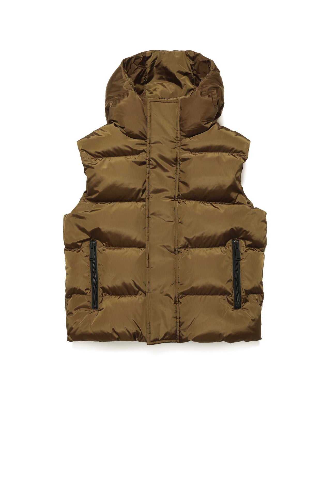 Glossy hooded vest jacket with logo outline 