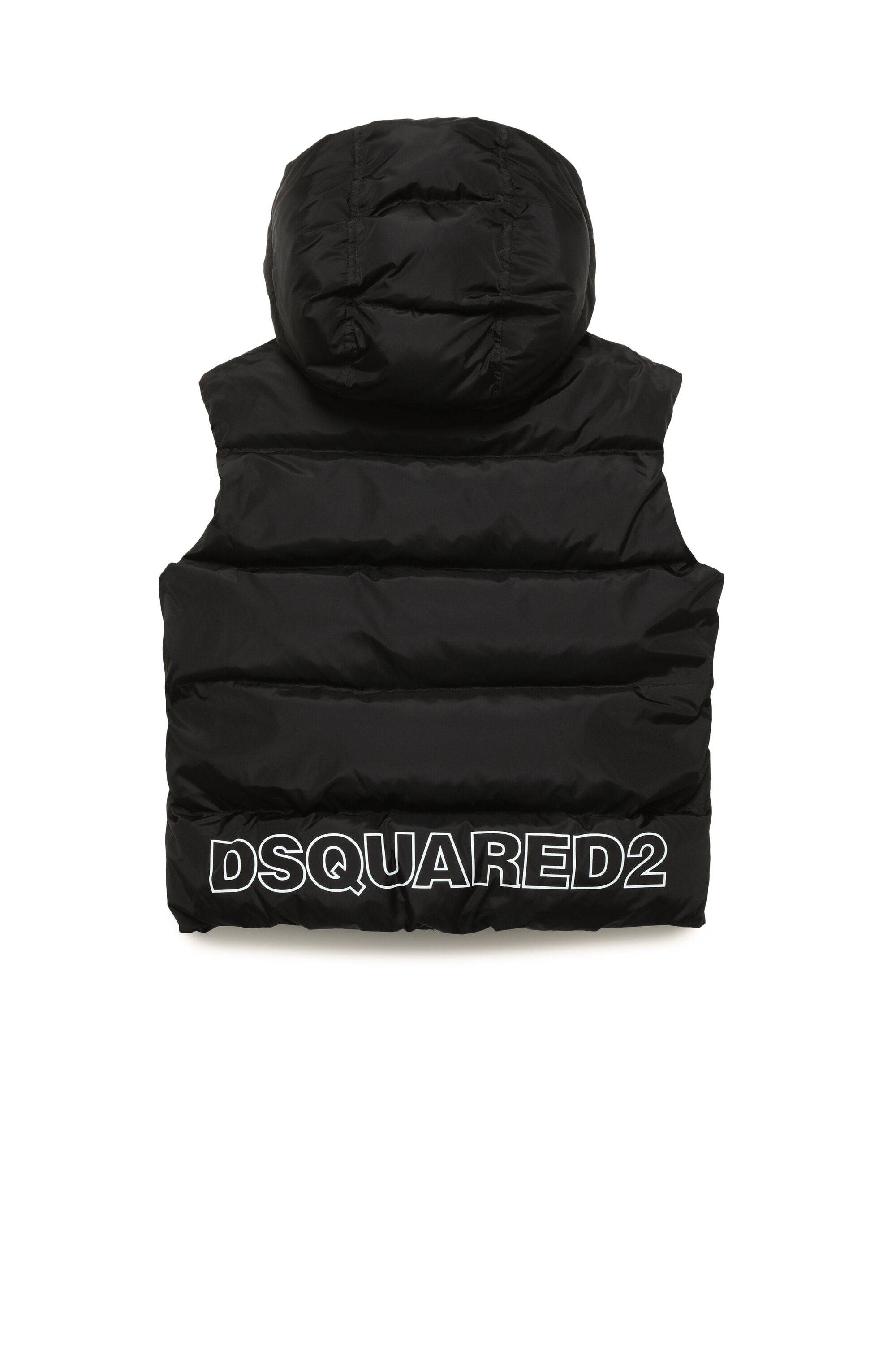 Glossy hooded vest jacket with logo outline