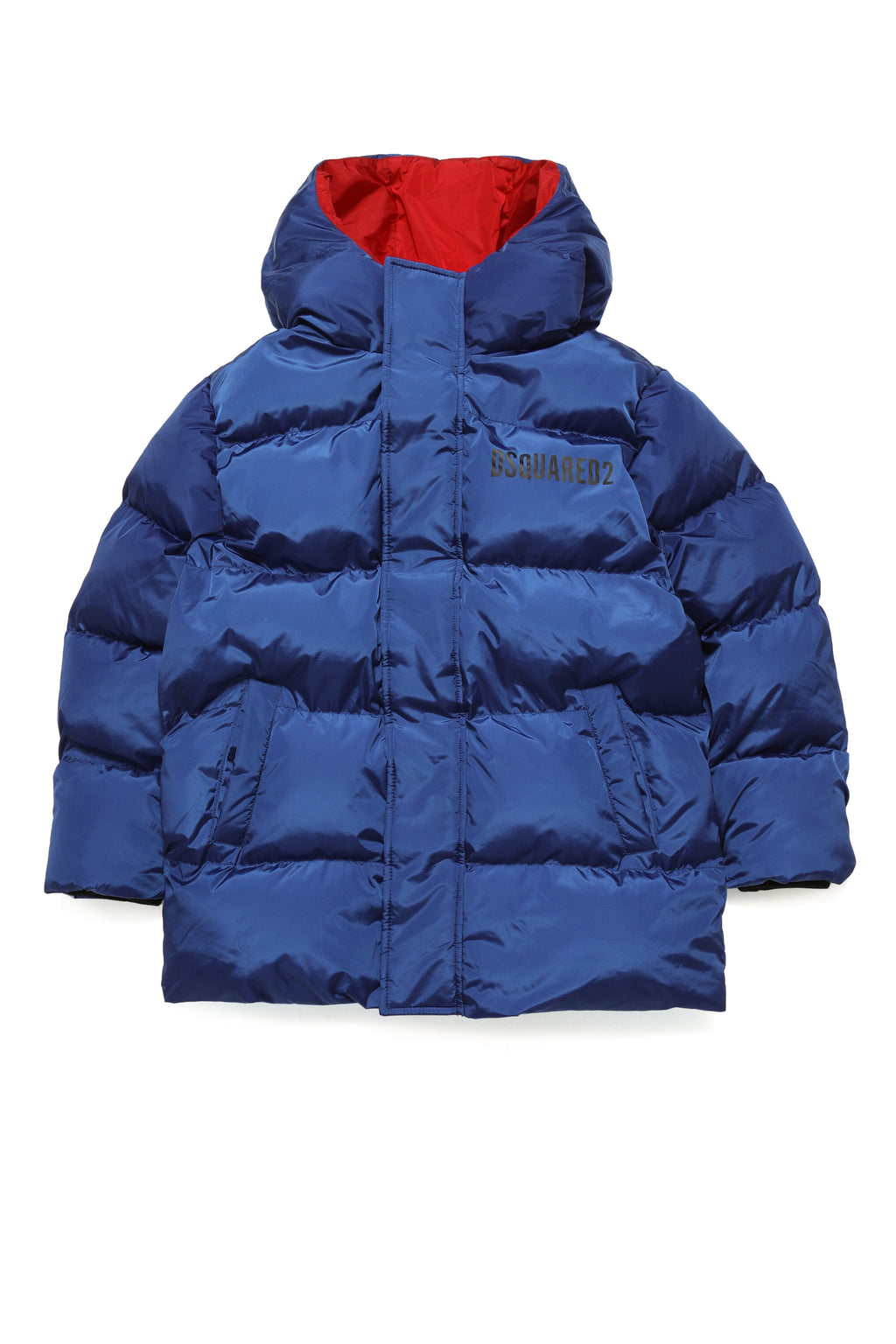 Glossy hooded padded jacket with logo