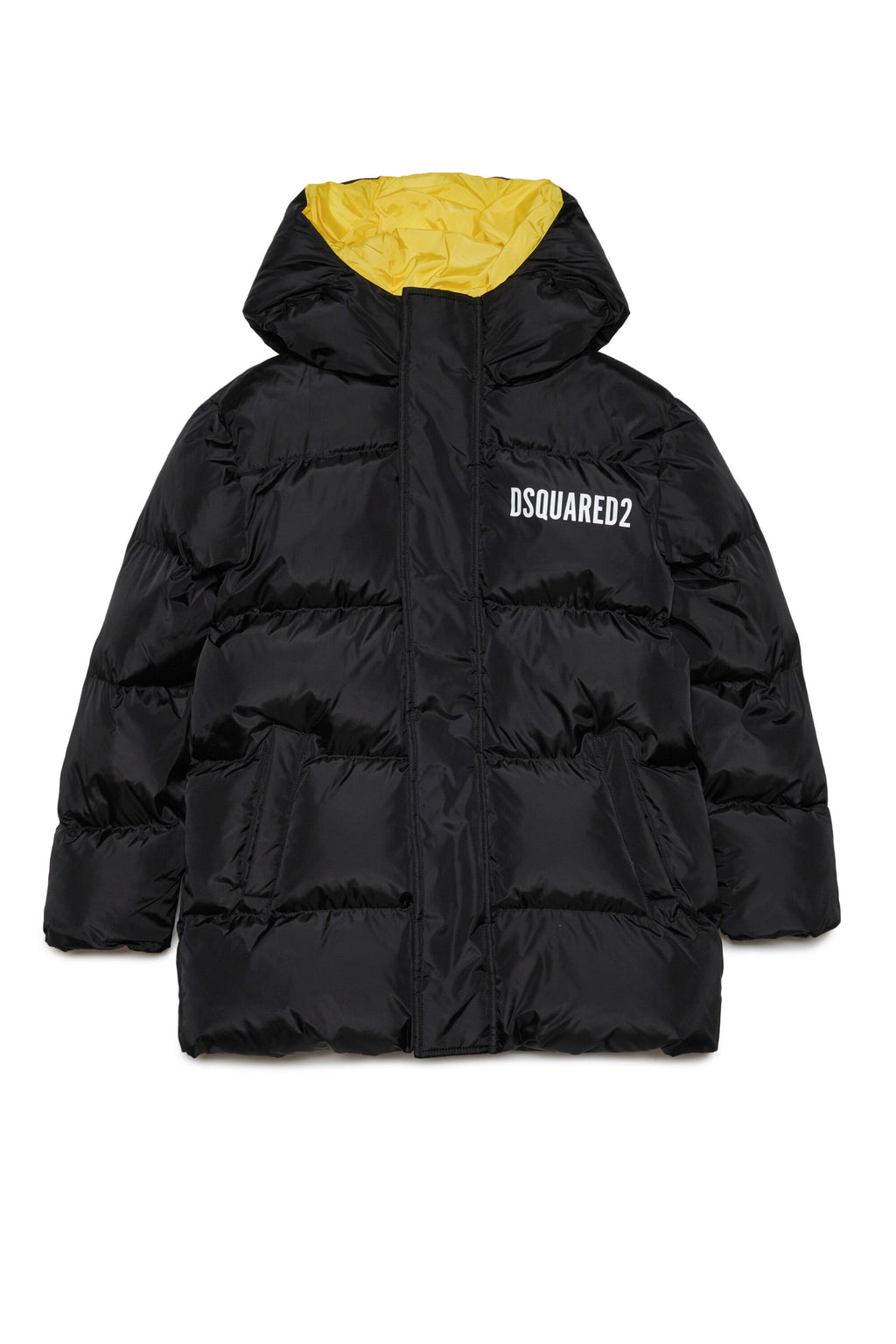 Glossy hooded padded jacket with logo