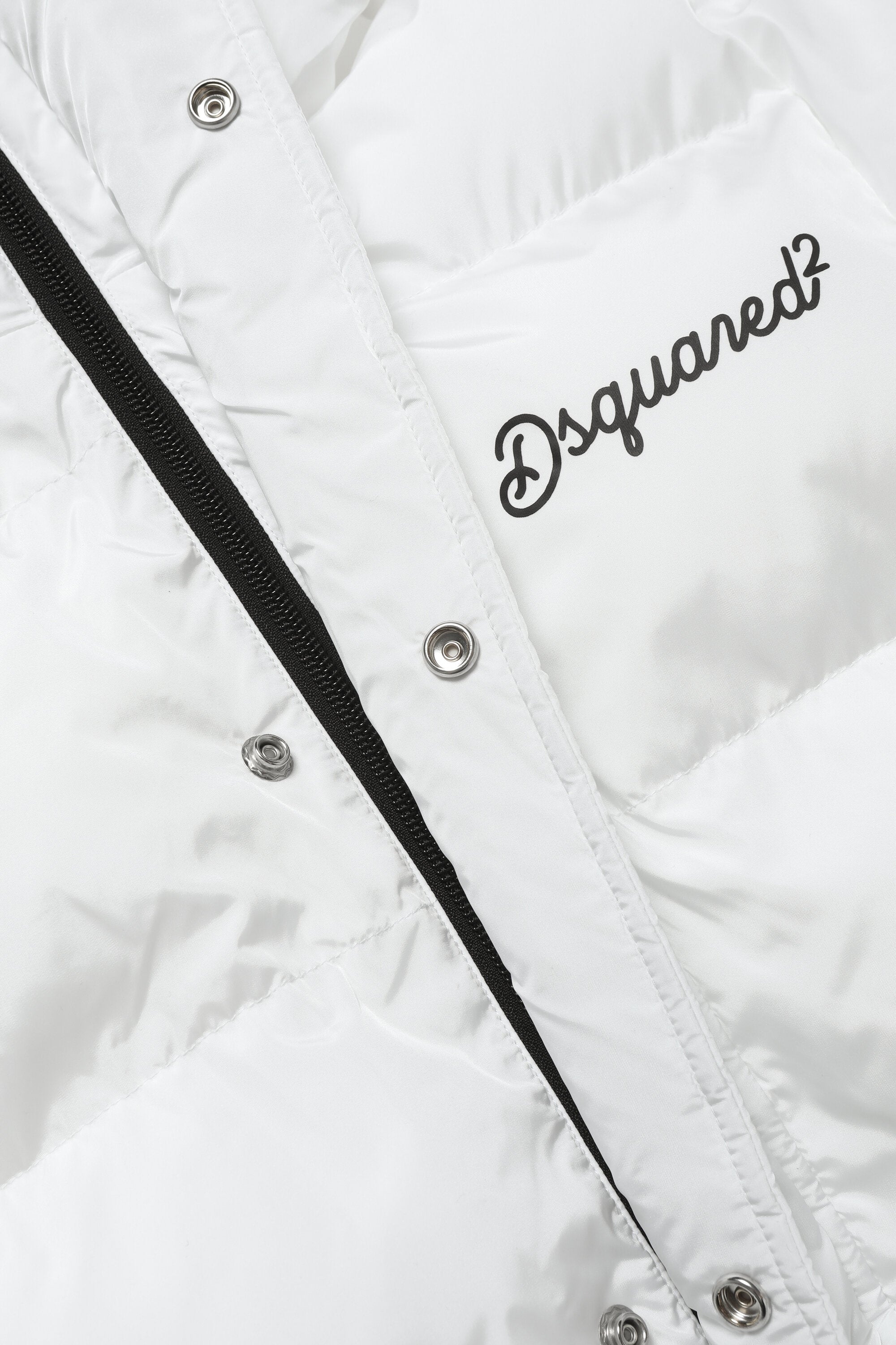 Glossy hooded padded jacket with cursive logo