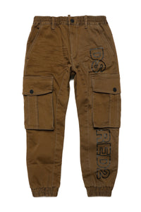 Gabardine cargo pants with outline logo