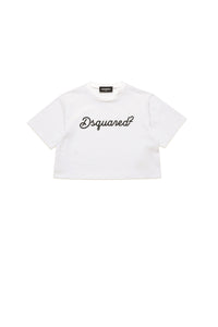 Cropped crew-neck jersey t-shirt with Cursive logo