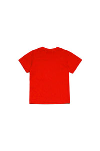Crew-neck jersey T-shirt with mirrored logo