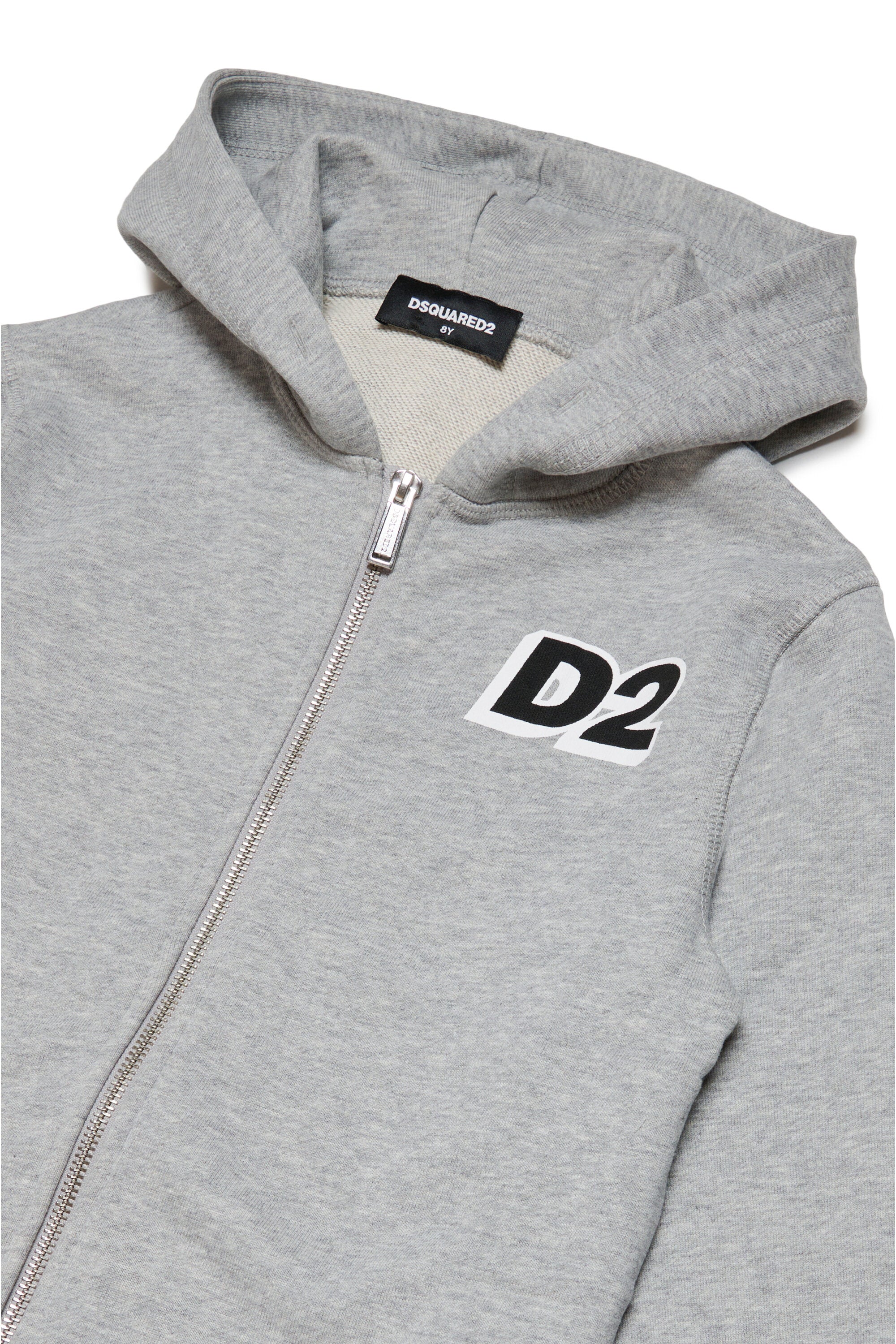 Cotton mélange loungewear hooded sweatshirt with zip and D2 logo