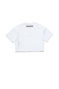 Cropped crew-neck jersey t-shirt with patch