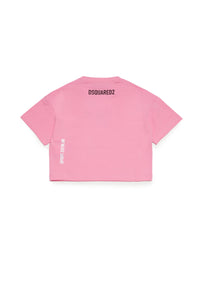 Cropped crew-neck jersey t-shirt with patch