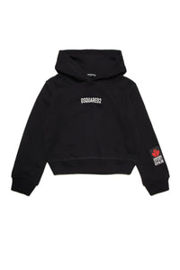 Hooded cotton sweatshirt with patch