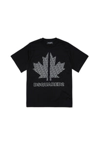 Crew-neck jersey t-shirt with D2 Leaf All Over Sport print
