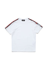Crew-neck jersey T-shirt with logo ribbon