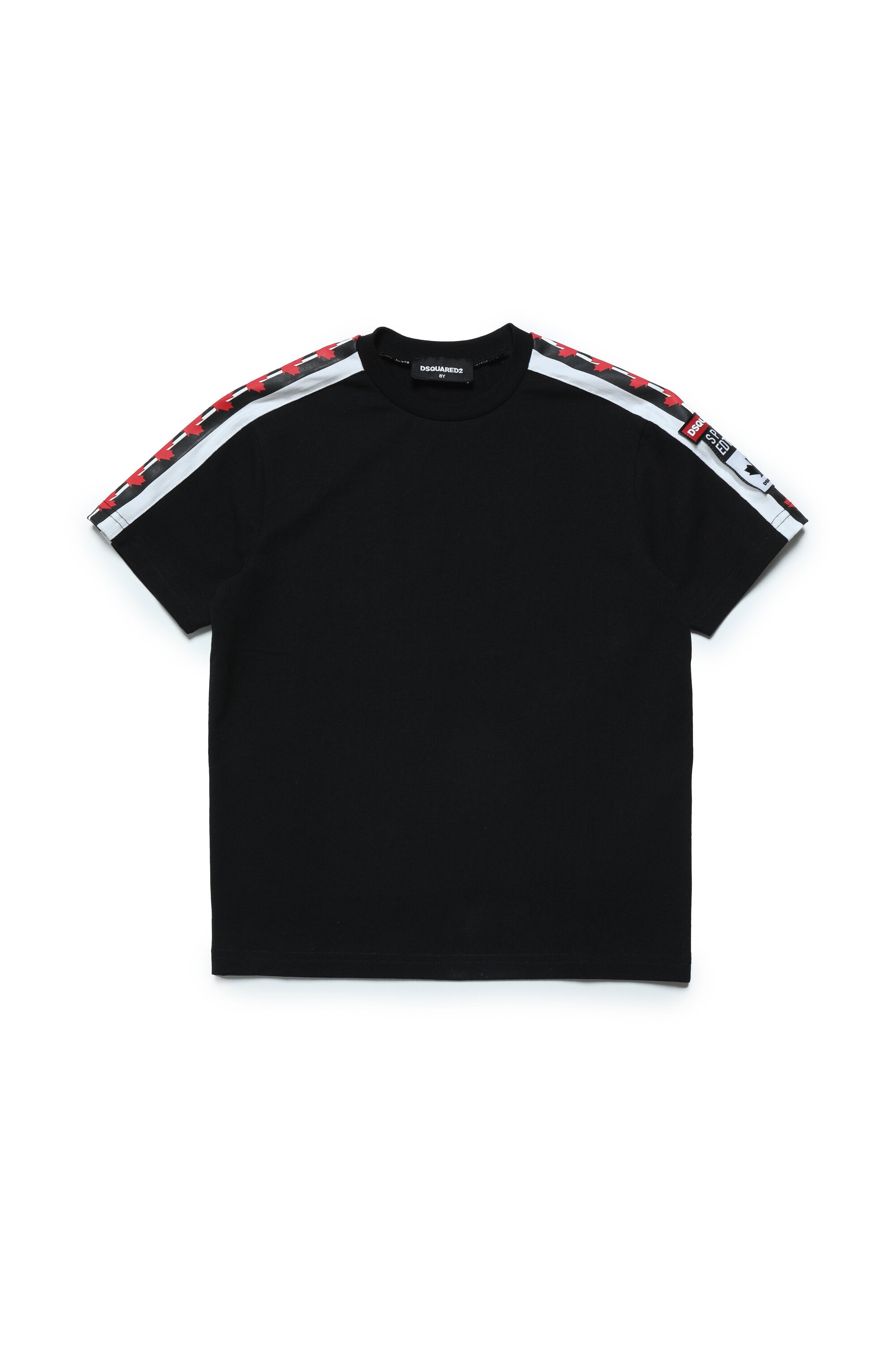 Crew-neck jersey T-shirt with logo ribbon