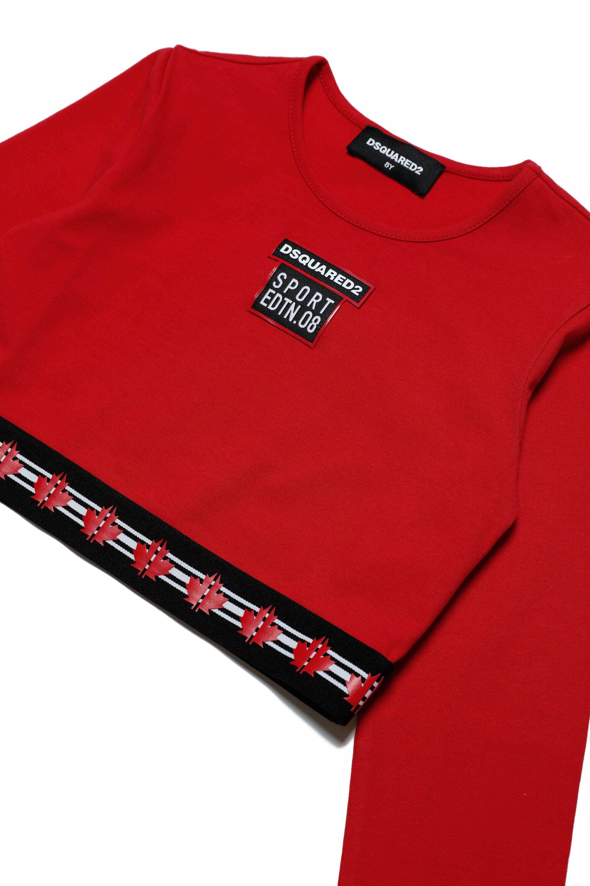 Cropped crew-neck jersey t-shirt with logo ribbon