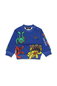 Cotton crew-neck sweatshirt with Little Monsters print