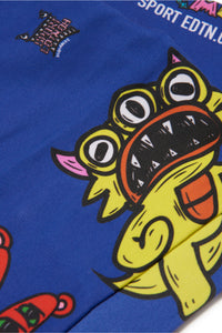 Cotton crew-neck sweatshirt with Little Monsters print
