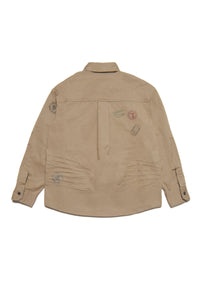 Gabardine shirt with tears and stamps