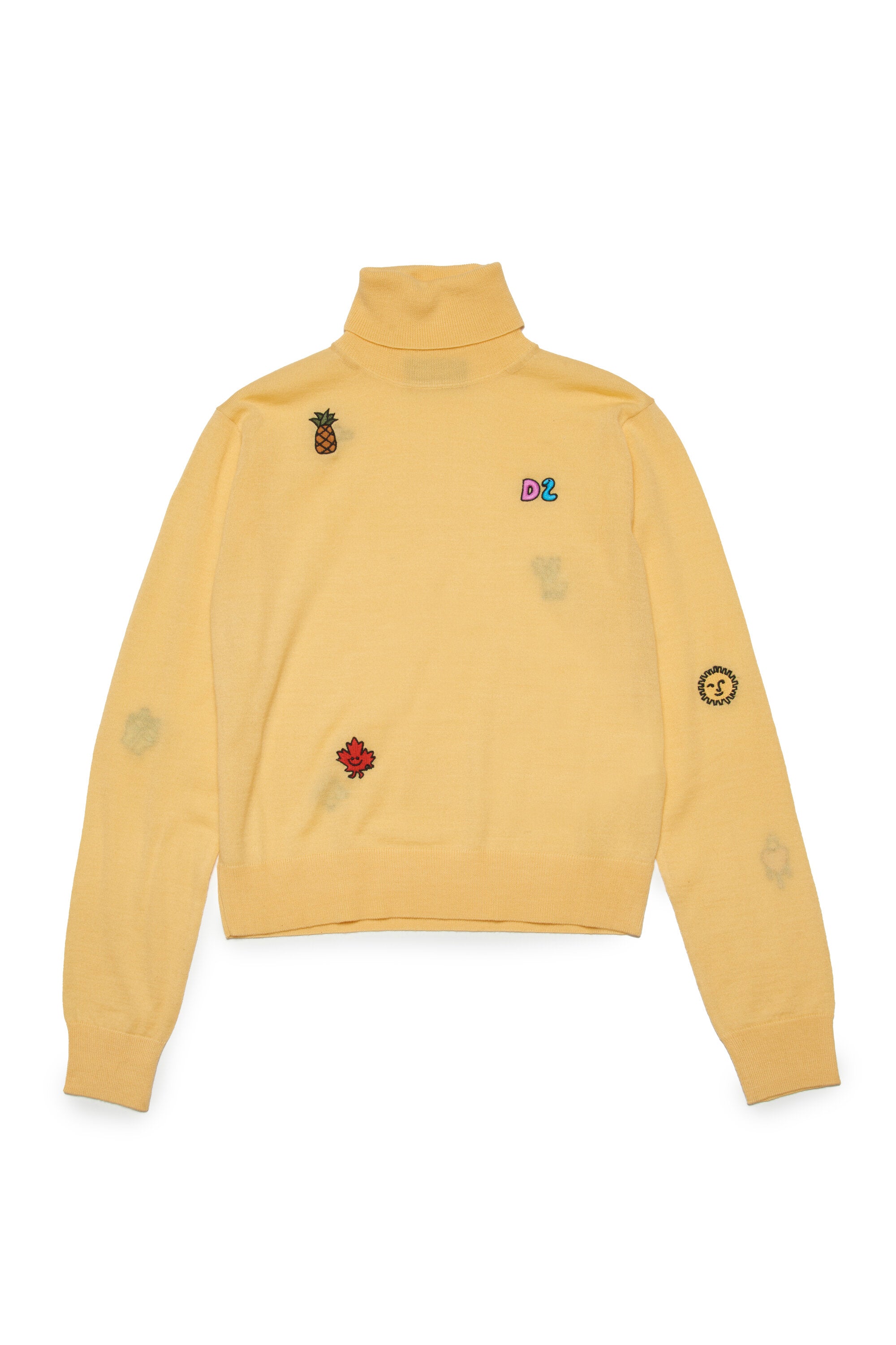 Wool-blend turtleneck sweater with colorful mini patches