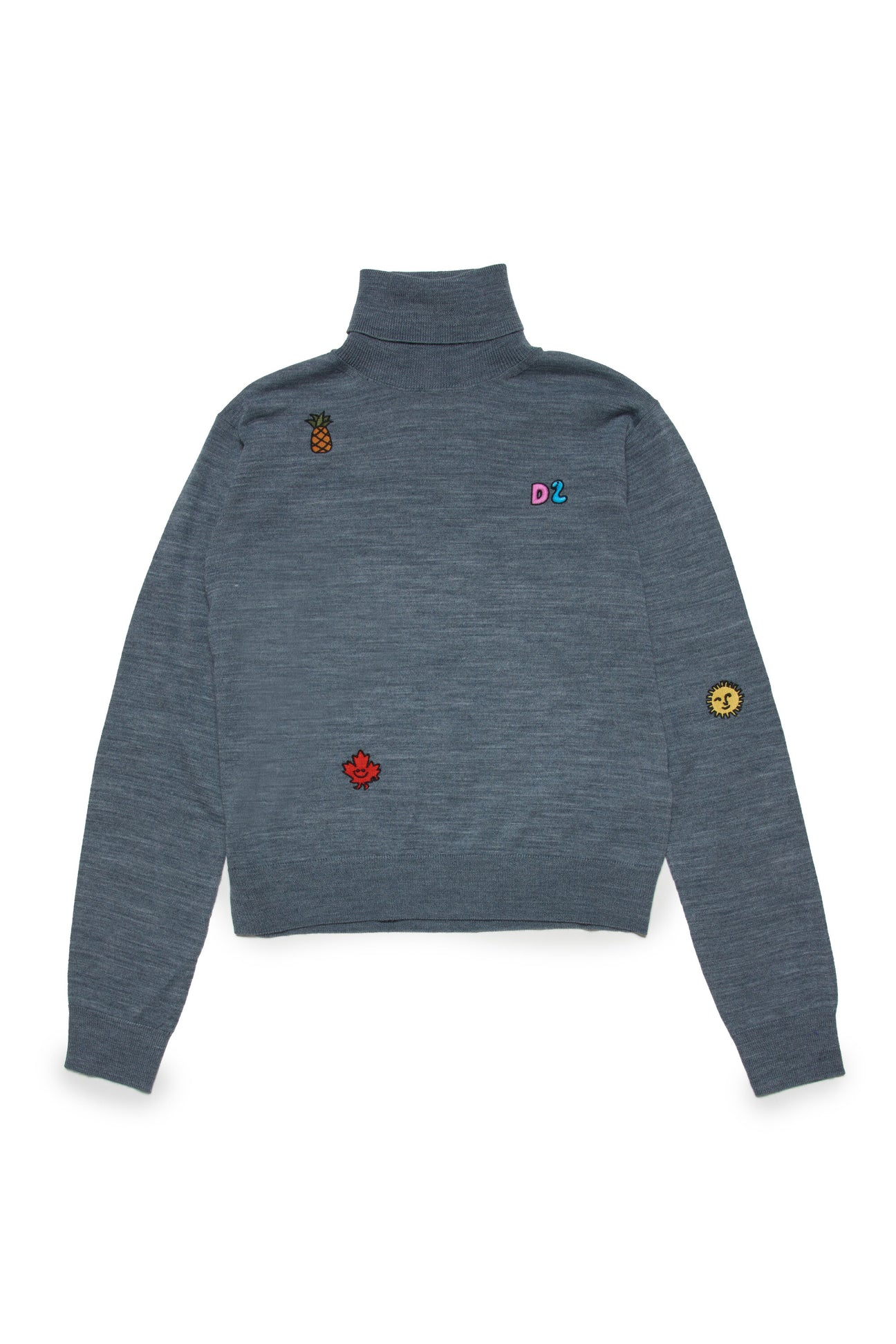 Wool-blend turtleneck sweater with colorful mini patches 
