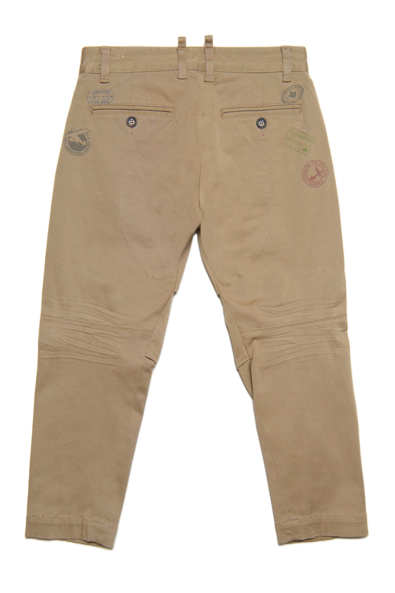 Pantaloni chino in gabardina con rotture e timbri Pantaloni chino in gabardina con rotture e timbri
