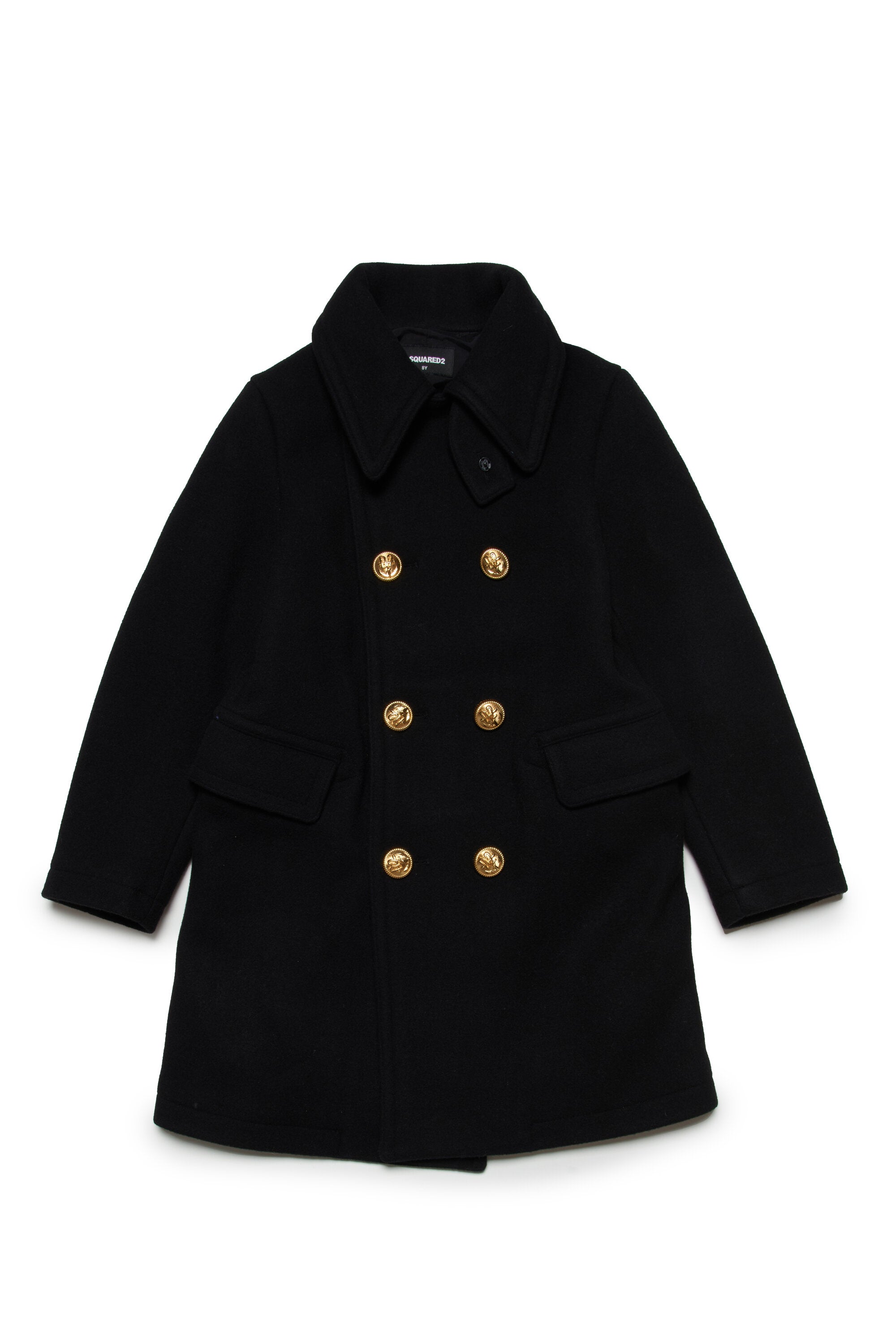 Double-breasted cloth coat with metal buttons