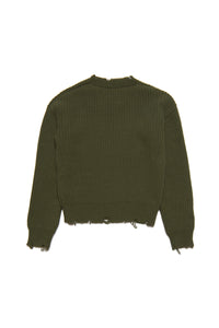 Cotton-blend crew-neck sweater with breaks and logo