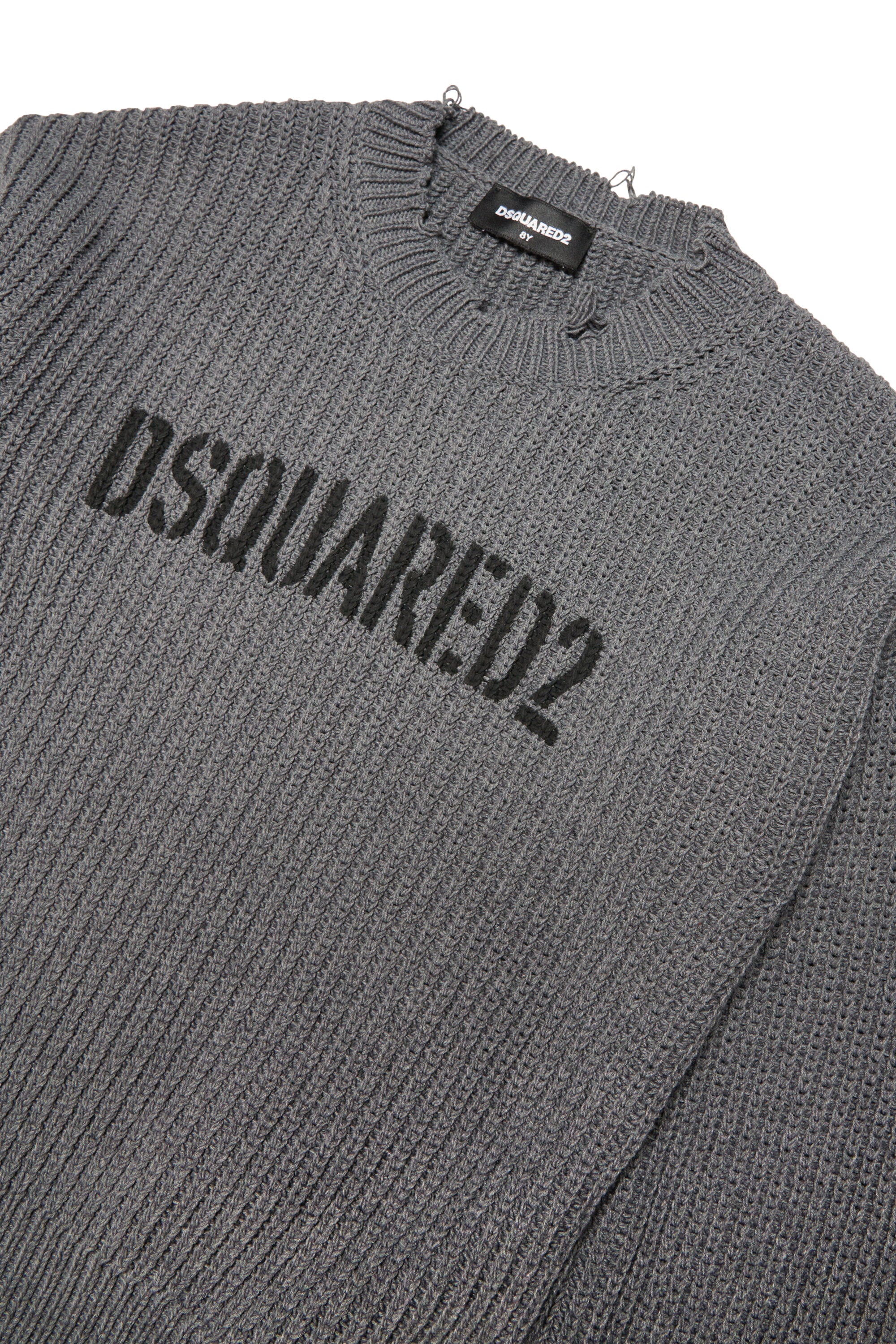 Cotton-blend crew-neck sweater with breaks and logo