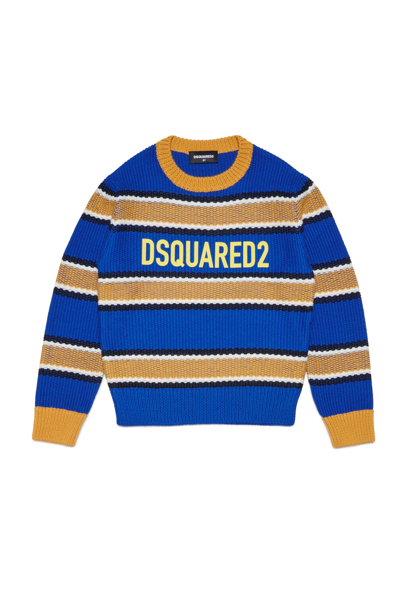 Striped wool-blend crew-neck sweater with logo 