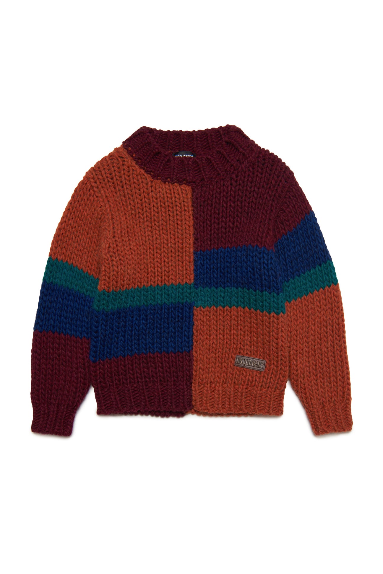 Jersey de cuello redondo en mezcla de lana con bloques de color 