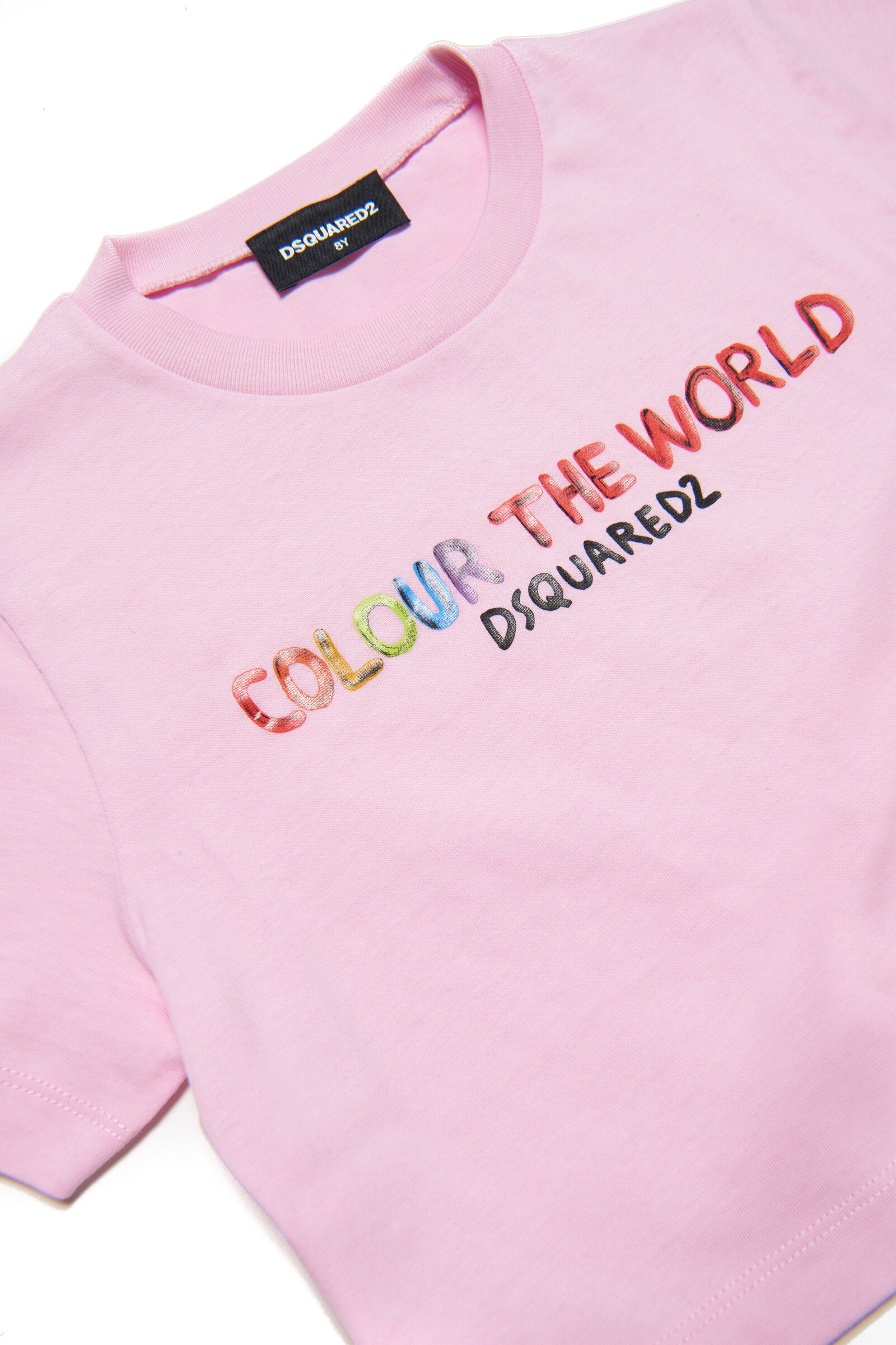 Cropped crew-neck jersey T-shirt with Colour the World lettering