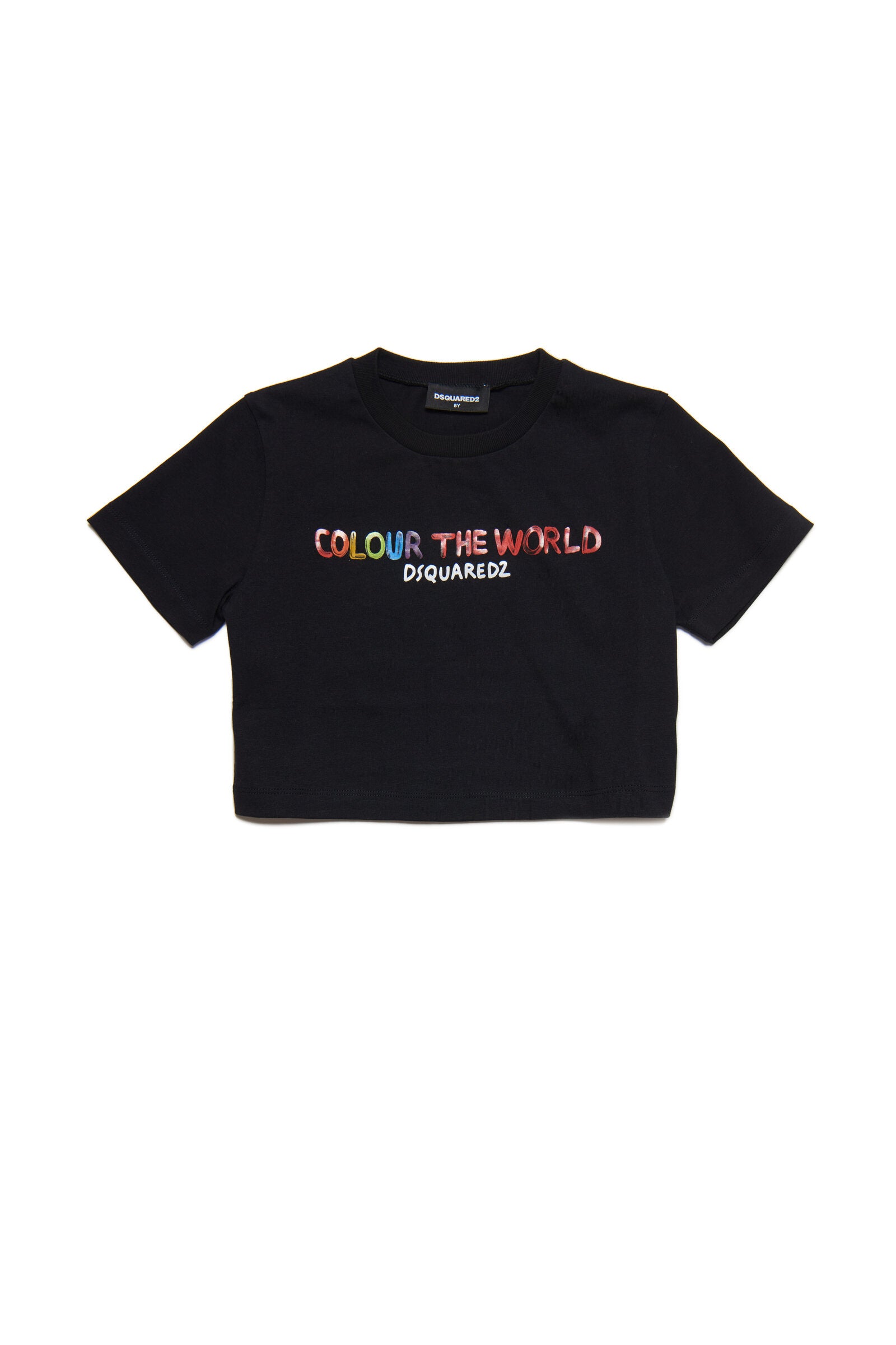 Cropped crew-neck jersey T-shirt with Colour the World lettering