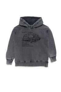 Vintage-effect cotton hooded sweatshirt with World graphics